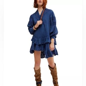 NWT Free people Sachi Long SleeveRuffle Minidress Size S